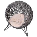 PawHut Cama para Gatos o Mascotas Pequeñas Cueva de Ratán Sintético con 3 Patas y Cojín Suave Ø52x58 cm Gris(c-2)