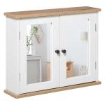 kleankin Armario de Baño con Espejo de Pared con 2 Puertas Armario de 3 Niveles para Almacenamiento Blanco 56x13x58cm(c-5)