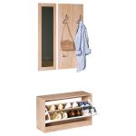 HOMCOM 3 en 1 Juego de Muebles de Entrada con Zapatero Espejo y Perchero con 4 Ganchos para Colgar Ropa para Recibidor Pasillo 80x27x46,5 cm Madera(c-1)