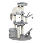 PawHut Árbol Rascador para Gatos Rascador de Gatos Barato con Hamaca Plataformas Juguetes Colgantes de felpa Suave y Postes para Rascar de Sisal Natural 80x55x122 cm Gris(c-1)