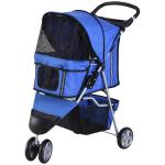 PawHut Cochecito Plegable Mascotas 75x45x97cm Perros Gatos Carrito Ruedas giran 360 grados Azul(c-1)