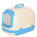 PawHut Arenero para Gatos Caja de Arena con Asa de Transporte Doble Fondo Bandeja Extraíble Pala y Filtro de Carbón Activo 63x43x43 cm Beige y Verde(c-2)