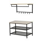 HOMCOM 3 en 1 Juego de Muebles de Entrada con Zapatero Espejo y Perchero con 4 Ganchos para Colgar Ropa para Recibidor Pasillo 80x27x46,5 cm Madera(c-2)