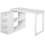 HOMCOM Escritorio de Esquina Multifuncional Mesa de Ordenador en Forma de L Giratorio 360 Grados con Estantes Baldas Patas Metálicas 120x108x76 cm Blanco(c-1)