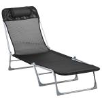 Outsunny Tumbona Plegable y Reclinable de Jardín con Reposacabezas y Respaldo Ajustable en 5 Niveles Tela de Textilene Transpirable 182x56x24,5 cm Crema(c-4)