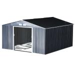 Outsunny Cobertizo de Jardín Metálico 340x386x200 cm Caseta de Exterior para Almacenamiento de Herramientas con Base Incluida 4 Ventanas y Puerta Corredera 13 m² Gris(c-3)