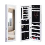 HOMCOM Espejo Joyero de Pared Armario para Joyas Guardajoyas 37x9.5x112cm MDF Blanco(c-2)