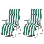 Pack de 2 Tumbonas Acolchadas Plegables y Reclinables con Reposapiés para Playa o Camping - Acero - 60x75x102cm(c-1)
