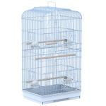 PawHut Jaula para Pájaros Pajarera con 2 Puertas 4 Comederos y 3 Perchas Columpio Asa de Transporte para Loro Canario Periquito Marco Metálico 47,5x36x91 cm Blanco(c-1)