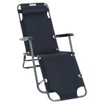 Outsunny Tumbona Reclinable y Plegable con Respaldo Ajustable Reposabrazos Almohada y Reposapiés para Jardín Balcón Carga 136 kg 135x60x89 cm Negro(c-3)