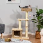 PawHut Árbol Rascador para Gatos Rascador de Gatos Barato con Hamaca Plataformas Juguetes Colgantes de felpa Suave y Postes para Rascar de Sisal Natural 80x55x122 cm Gris(c-2)
