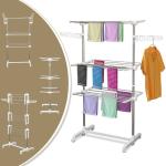 HomCom® Tendedero Ropa Plegable 6 Ruedas 3 Niveles (80-142)x55x152 cm Altura Regulable(c-1)