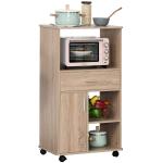 HOMCOM Carro de Cocina Carrito de Servicio Móvil Multiusos con 3 Estantes Bandeja Botellero Soporte Copas y barra para Comedor 77x44,5x91 cm Madera Rústica(c-2)