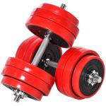 HOMCOM Juego de Mancuernas 30 kg Ajustables 2 en 1 con Barras y Biela para Entrenamiento de Fitness Fuerza Levantamiento de Pesas Hogar Gimnasio Oficina Negro y Rojo(c-2)