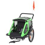 HOMCOM Remolque de Bicicleta para Niños +18 Meses 2 en 1 Cochecito de Paseo de 2 Plazas con Altura Ajustable del Manillar Barra Bandera y Reflectores 160x83x96 cm Rojo(c-1)