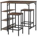 HOMCOM Mesa de Bar Bistro Mueble Auxiliar de Comedor Industrial con 2 Estantes y Dispositivo Antivuelco de Metal y Madera Carga 100 kg 120x50x100 cm Nogal(c-1)
