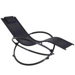 Outsunny® Tumbona Mecedora de Jardín con Reposacabezas Extraíbles Sillón Tumbona Ergonómica de Exterior Plegable Tela de Texteline para Patios Piscina al Aire Libre 154x80x84cm Negro(c-2)