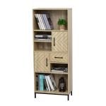 HOMCOM Armario de Almacenaje con Puertas Vidrio Estante Abierto de 3 Niveles Estantes Ajustable 76x40x180 cm Grano de Madera(c-2)
