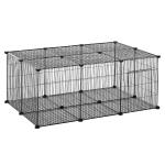 PawHut Parque para Mascotas DIY Jaula para Animales Pequeños de 22 Paneles de Malla Metálica con Puerta Conejos Gatitos Cobaya 105x70x45 cm Negro(c-3)
