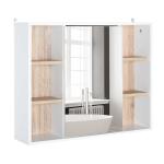 kleankin Armario de Baño con Espejo de Pared con 2 Puertas Armario de 3 Niveles para Almacenamiento Blanco 56x13x58cm(c-3)