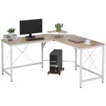 HOMCOM Mesa de Escritorio en Forma de L Escritorio de Ordenador con Soporte de Monitor Estante Independiente 150x150x76cm Madera y Blanco(c-3)