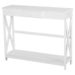 HOMCOM Mesa Consola Mesa de Recibidor Entrada con 2 Cajones y Estantes Inferiores Estilo Moderno Marco Metálico 105x40x76 cm Blanco(c-2)