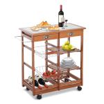 HOMCOM Carrito para Cocina Multifuncional Carrito Auxiliar de Madera con Gran Espacio de Almacenaje Cajones Cestas Estantes 4 Ruedas Freno(c-2)