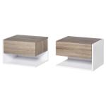 HOMCOM Mesita de Noche Mesa Auxiliar con 2 Cajones y Base Elevada de Metal para Dormitorio Cama Salón Estilo Moderno y Minimalista 39,5x40x48 cm Blanco y Gris(c-2)