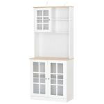 HOMCOM Aparador con 2 Puertas de Vidrio Templado Balda Ajustable y Dispositivo Antivuelco Armario Multiuso para Cocina Salón Baño 80x40x85,3 cm Blanco(c-1)