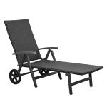 Outsunny Tumbona de Jardín de Ratán 192x74x55 cm con Respaldo Reclinable en 7 Posiciones Reposabrazos y Ruedas Marco de Aluminio para Patio Terraza Balcón Negro(c-3)
