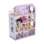 HOMCOM Casa de Muñecas con Muebles Mobiliario Casita Muñeca Jueguetes Madera con 13 Accesorios incluidos y 4 Niveles Color Rosa(c-1)