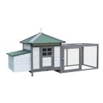 PawHut Conejera Exterior Jaulas para Conejos de Madera Caseta Exterior con Bandeja Extraíble y Techo Asfáltico 156x65x65 cm Verde y Blanco(c-4)