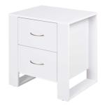 HOMCOM Mesita de Noche Mesa Auxiliar con 2 Cajones y Base Elevada de Metal para Dormitorio Cama Salón Estilo Moderno y Minimalista 39,5x40x48 cm Blanco y Gris(c-1)