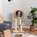 PawHut Árbol Rascador para Gatos Torre de Escalada con Plataformas Caseta Bola y Cuerda de Juego Poste de Sisal 48x40x100 cm Beige(c-4)