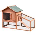 PawHut Conejera de Madera Exterior Jaula para Conejos de 2 Niveles con Bandeja Extraíble y Múltiples Entradas Techo de Asfalto Cobayas Gallinas 140x65x100 cm Verde(c-2)