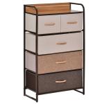 HOMCOM Cómoda de Tela con 5 Cajones Extraíbles y Plegables Base Elevada Mueble de Almacenamiento para el Dormitorio Salón 58x29x99 cm Multicolor(c-2)