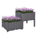Outsunny Jardinera Plástica Maceta para Flores Rectangular con Agujeros de Drenaje y Profundidad Extra 60x30x29 cm Color: Marrón(c-2)