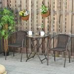 Outsunny Conjunto de Muebles de Jardín 3 Piezas Ratán Plegable Set de 2 Sillas 58x54x73 cm 1 Mesa Ø60x70 cm para Balcón Terraza Patio Marco Acero Marrón(c-3)
