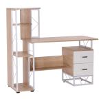 HOMCOM Mesa de Ordenador PC Escritorio para Hogar con Estantería y Cajones 133x55x123cm Madera y Blanco(c-2)