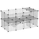 PawHut Parque para Mascotas DIY Jaula para Animales Pequeños de 22 Paneles de Malla Metálica con Puerta Conejos Gatitos Cobaya 105x70x45 cm Negro(c-1)