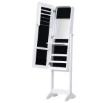 HOMCOM Joyero de Pie con Espejo Armario para Joyas 16 Luces LED Reclinable Guardajoyas Anillos Pendientes Collares Madera 36x30x136cm Blanco(c-1)