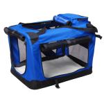 PawHut Transportín Perro Gato Bolsa de Transporte Portátil y Transpirable para Mascotas Plegable con Cojín 3 Puertas y Ventana de Malla 2 Bolsillos 60x41,5x41 cm Azul Oscuro(c-1)