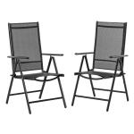 Outsunny Set de 2 Sillas de Comedor de Jardín Plegables de Aluminio con Respaldo Alto Ajustable de 8 Niveles y Reposabrazos Transpirable 65x55x107 cm Gris(c-1)