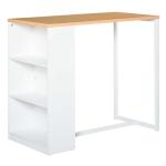 HOMCOM Mesa de Bar Bistro Mueble Auxiliar de Comedor Industrial con 2 Estantes y Dispositivo Antivuelco de Metal y Madera Carga 100 kg 120x50x100 cm Nogal(c-3)