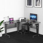 HOMCOM Mesa de Ordenador PC de Tabla de Madera Mesa Esquinera de Angulo para Oficina Dormitorio Hogar y Escuela 155x130x76cm Madera Negro(c-2)