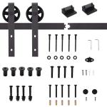 HOMCOM 6FT/183cm Herraje para Puerta Corredera Kit de Accesorios para Puerta Corrediza de Madera con Guía de Suelo Riel de Acero al Carbono Blanco(c-3)