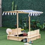 Outsunny Arenero de Madera para Niños con Techo Cajón de Arena Toldo Ajustable Espacioso 120x120x120 cm para Jardín Exterior al Aire Libre Color Madera Natural(c-2)