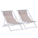 Outsunny Conjunto de 2 Tumbonas Plegables con Respaldo Regulable en 5 Posiciones y Reposacabezas Acolchado Incorporado 58x96.5x91.5 cm Blanco(c-3)
