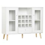 HOMCOM Aparador Buffet de Cocina Alacena de Almacenaje con Botellero Cajón Estante Abierto y 2 Armarios con Puertas de Cristal Moderno para Comedor 100x33x80 cm Blanco(c-1)