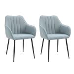 HOMCOM Juego de 2 Sillas de Comedor Decorativas Tapizadas en Lino Transpirable con Respaldo Ergonómico Reposabrazos y Patas de Metal 59,5x56,5x81 cm Azul(c-2)